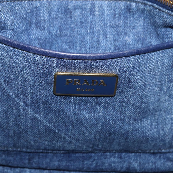 PRADA Canapa MM Hand Bag Denim Blue Gold Tone Auth 201120