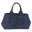 PRADA Canapa MM Hand Bag Denim Blue Gold Tone Auth 201120-2