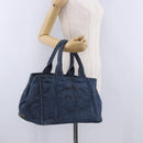 PRADA Canapa MM Hand Bag Denim Blue Gold Tone Auth 201120-29