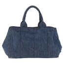 PRADA Canapa MM Hand Bag Denim Blue Gold Tone Auth 201120-3