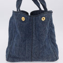 PRADA Canapa MM Hand Bag Denim Blue Gold Tone Auth 201120-4