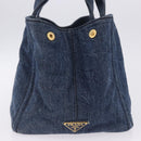 PRADA Canapa MM Hand Bag Denim Blue Gold Tone Auth 201120-5