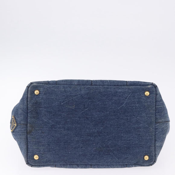 PRADA Canapa MM Hand Bag Denim Blue Gold Tone Auth 201120
