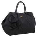 PRADA Hand Bag Nylon Black Gold Auth 201125V-1