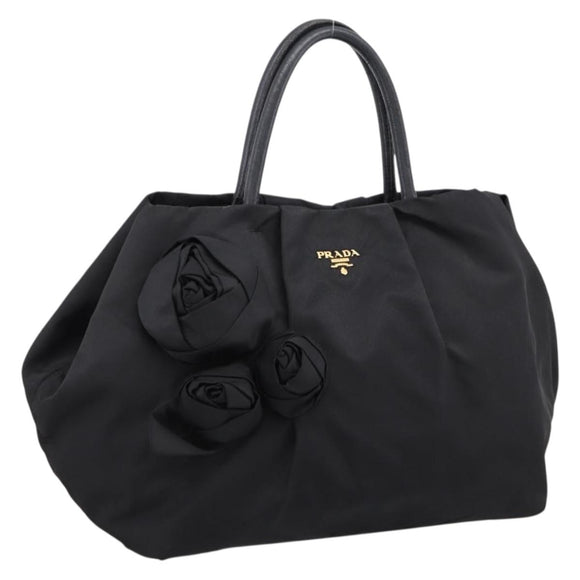 PRADA Hand Bag Nylon Black Gold Auth 201125V