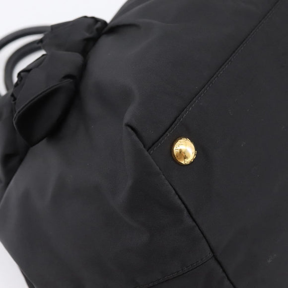 PRADA Hand Bag Nylon Black Gold Auth 201125V