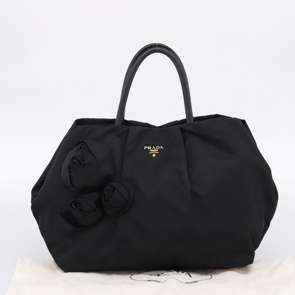 PRADA Hand Bag Nylon Black Gold Auth 201125V