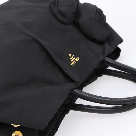 PRADA Hand Bag Nylon Black Gold Auth 201125V