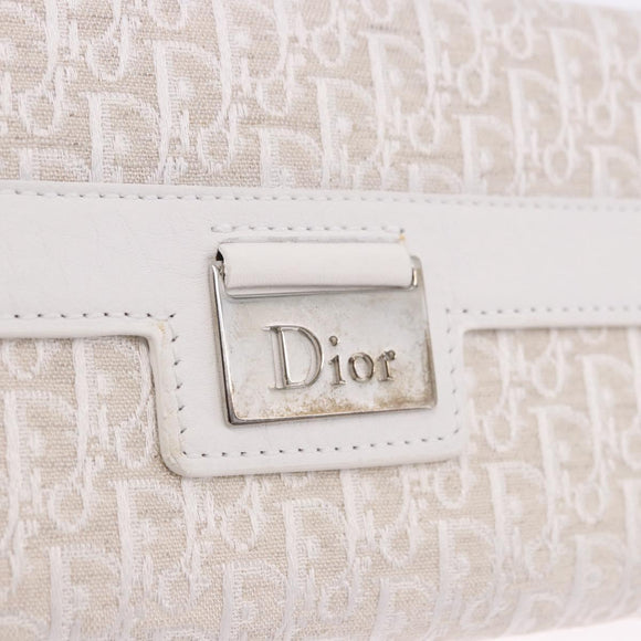Christian Dior Trotter Canvas Long Wallet Beige Silver Auth 201131V
