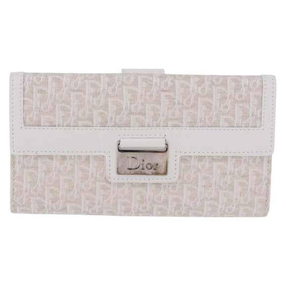 Christian Dior Trotter Canvas Long Wallet Beige Silver Auth 201131V