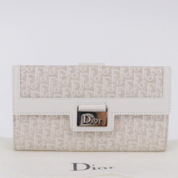 Christian Dior Trotter Canvas Long Wallet Beige Silver Auth 201131V