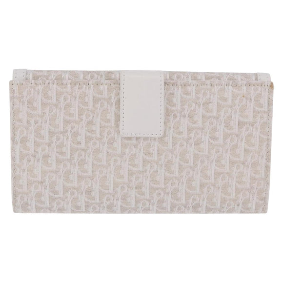 Christian Dior Trotter Canvas Long Wallet Beige Silver Auth 201131V