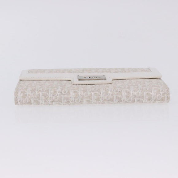 Christian Dior Trotter Canvas Long Wallet Beige Silver Auth 201131V