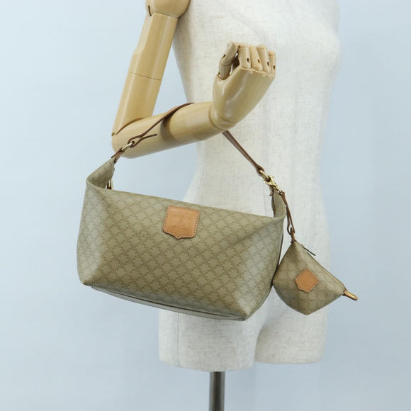 CELINE Macadam Canvas Hand Bag PVC Beige Gold Auth 201135V