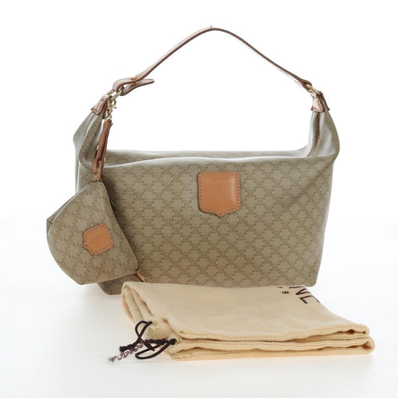 CELINE Macadam Canvas Hand Bag PVC Beige Gold Auth 201135V