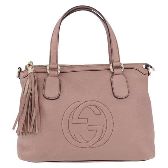 GUCCI Soho Hand Bag Leather Pink Gold Tone 308362 Auth 201141A