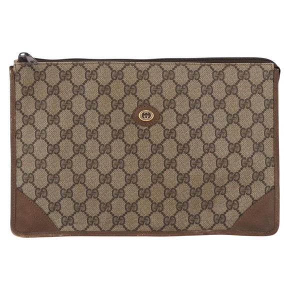 GUCCI GG Supreme Clutch Bag PVC Beige Gold Tone 89 01 029 Auth 201147