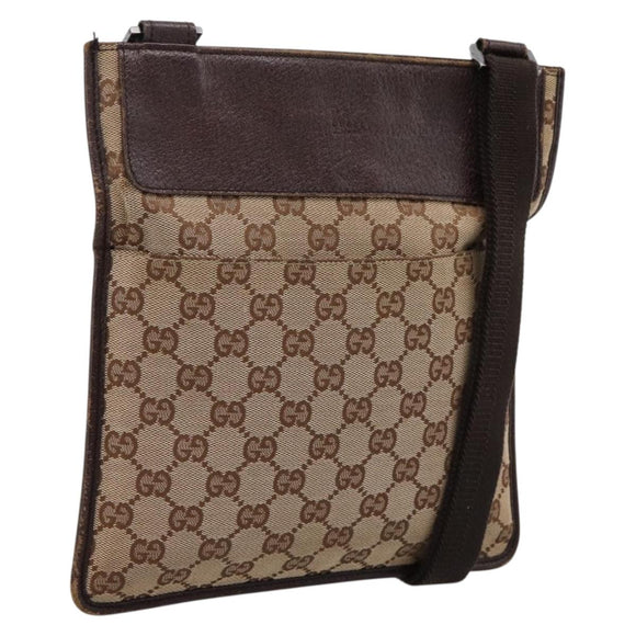 GUCCI GG Canvas Shoulder Bag Beige Silver 27639 Auth 201150