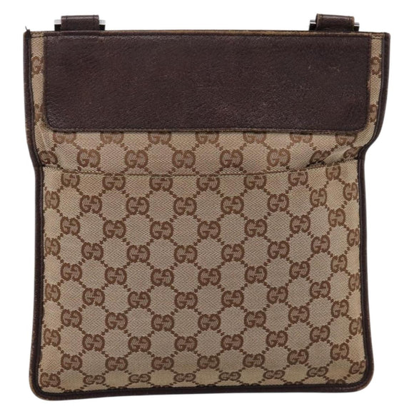 GUCCI GG Canvas Shoulder Bag Beige Silver 27639 Auth 201150