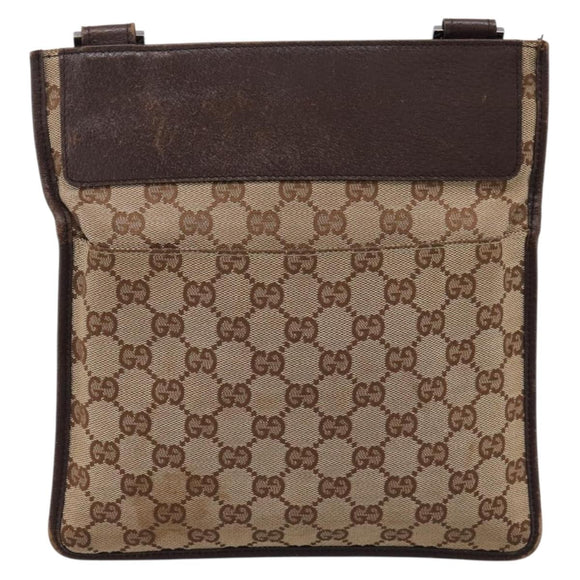 GUCCI GG Canvas Shoulder Bag Beige Silver 27639 Auth 201150