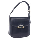 GUCCI Shoulder Bag Leather Navy Gold Tone Auth 201158-1