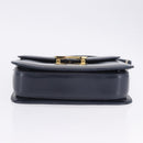 GUCCI Shoulder Bag Leather Navy Gold Tone Auth 201158-12