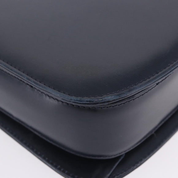 GUCCI Shoulder Bag Leather Navy Gold Tone Auth 201158