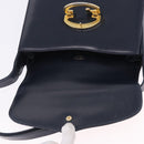 GUCCI Shoulder Bag Leather Navy Gold Tone Auth 201158-19