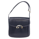 GUCCI Shoulder Bag Leather Navy Gold Tone Auth 201158-2