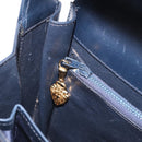 GUCCI Shoulder Bag Leather Navy Gold Tone Auth 201158-24