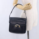 GUCCI Shoulder Bag Leather Navy Gold Tone Auth 201158-28