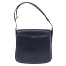 GUCCI Shoulder Bag Leather Navy Gold Tone Auth 201158-4