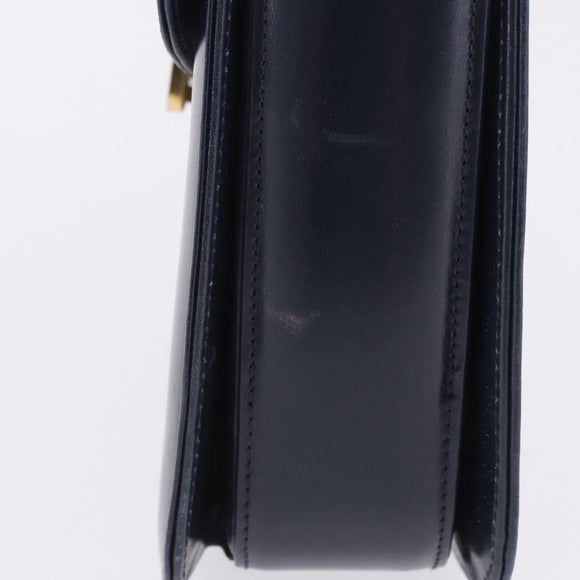 GUCCI Shoulder Bag Leather Navy Gold Tone Auth 201158