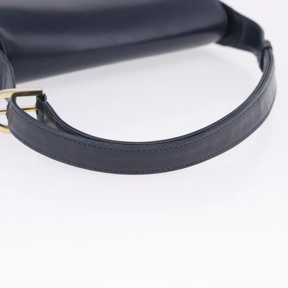 GUCCI Shoulder Bag Leather Navy Gold Tone Auth 201158
