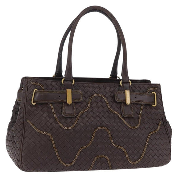 BOTTEGA VENETA INTRECCIATO Hand Bag Leather Brown Gold Tone 169754 Auth 201163V