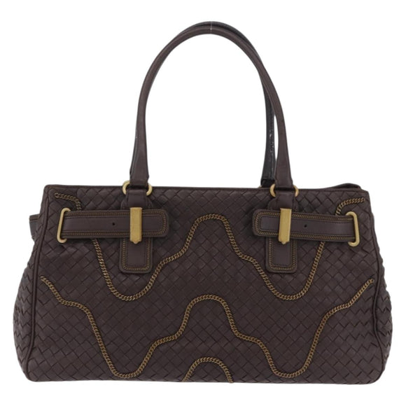 BOTTEGA VENETA INTRECCIATO Hand Bag Leather Brown Gold Tone 169754 Auth 201163V