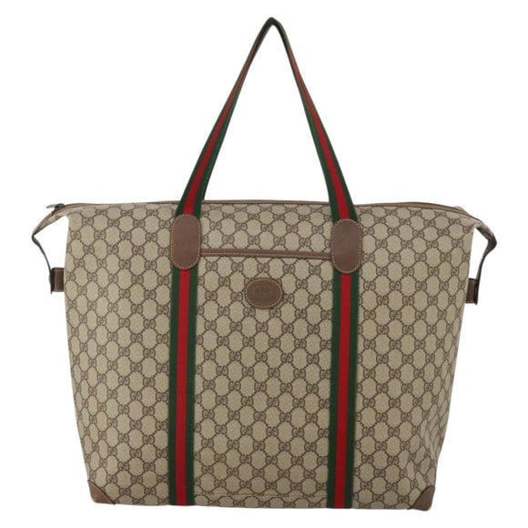 GUCCI GG Supreme Web Sherry Line Tote Bag PVC Beige 002 39 6211 Auth 201174A