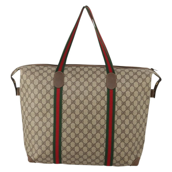 GUCCI GG Supreme Web Sherry Line Tote Bag PVC Beige 002 39 6211 Auth 201174A