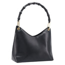 GUCCI Bamboo Hand Bag Leather Black Gold Tone 001 3008 Auth 201175-1
