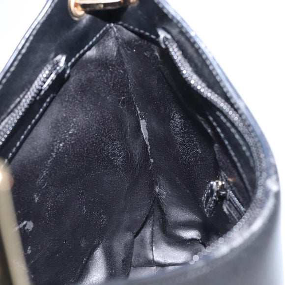 GUCCI Bamboo Hand Bag Leather Black Gold Tone 001 3008 Auth 201175