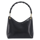 GUCCI Bamboo Hand Bag Leather Black Gold Tone 001 3008 Auth 201175-2