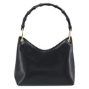 GUCCI Bamboo Hand Bag Leather Black Gold Tone 001 3008 Auth 201175-3