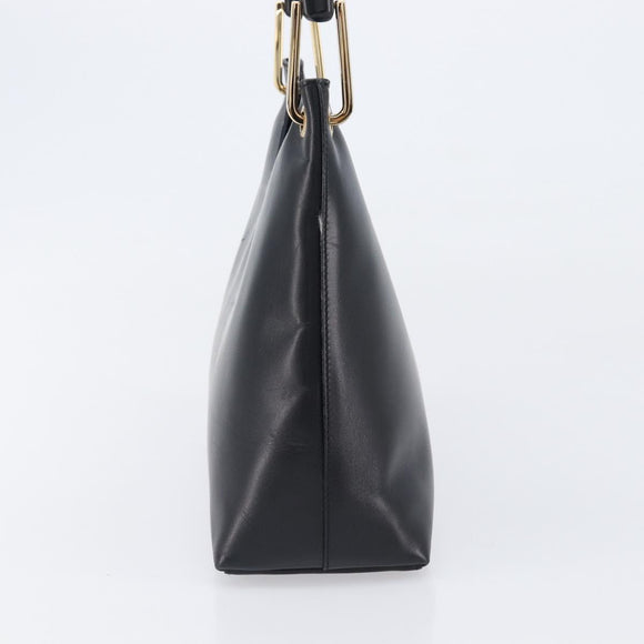 GUCCI Bamboo Hand Bag Leather Black Gold Tone 001 3008 Auth 201175