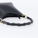 GUCCI Bamboo Hand Bag Leather Black Gold Tone 001 3008 Auth 201175-7