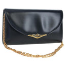 CARTIER Chain Shoulder Bag Leather Navy Gold Auth 201192V-1