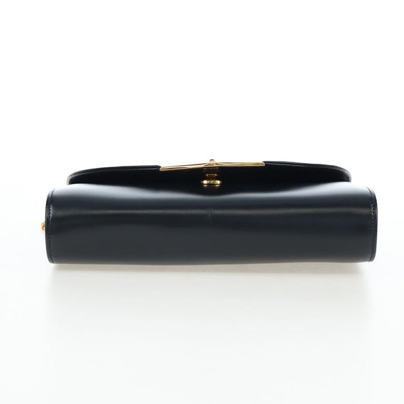 CARTIER Chain Shoulder Bag Leather Navy Gold Auth 201192V