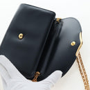 CARTIER Chain Shoulder Bag Leather Navy Gold Auth 201192V-9