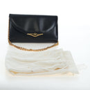 CARTIER Chain Shoulder Bag Leather Navy Gold Auth 201192V-12