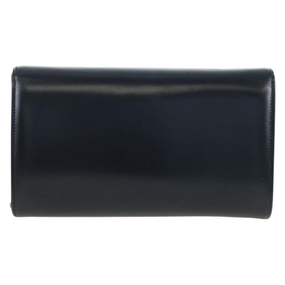 CARTIER Chain Shoulder Bag Leather Navy Gold Auth 201192V