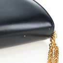 CARTIER Chain Shoulder Bag Leather Navy Gold Auth 201192V-7